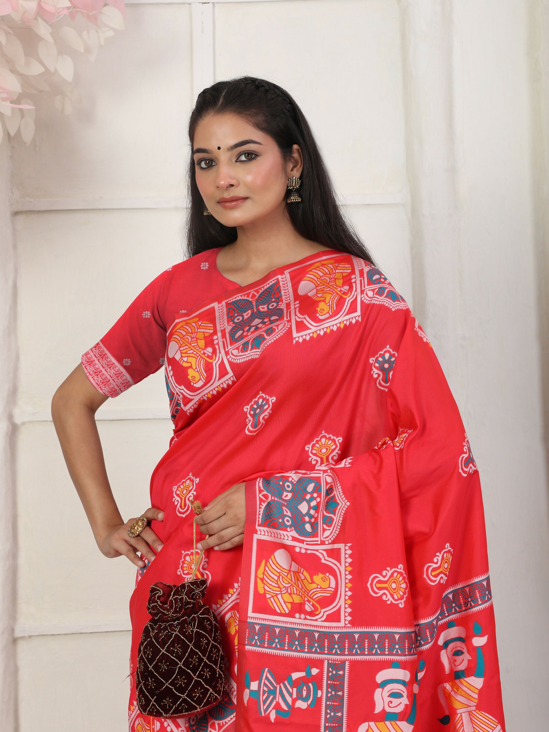 Shree Shyam Fashion Silk Blend Red Saree | Grocsy
