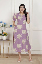 Miravan Womens Lavender Floral Printed A-Line Maxi Dress | Grocsy