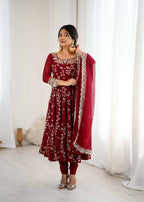 Teeya Creation Maroon Color Heavy Faux Georgette Embroidery Work Gown | Grocsy
