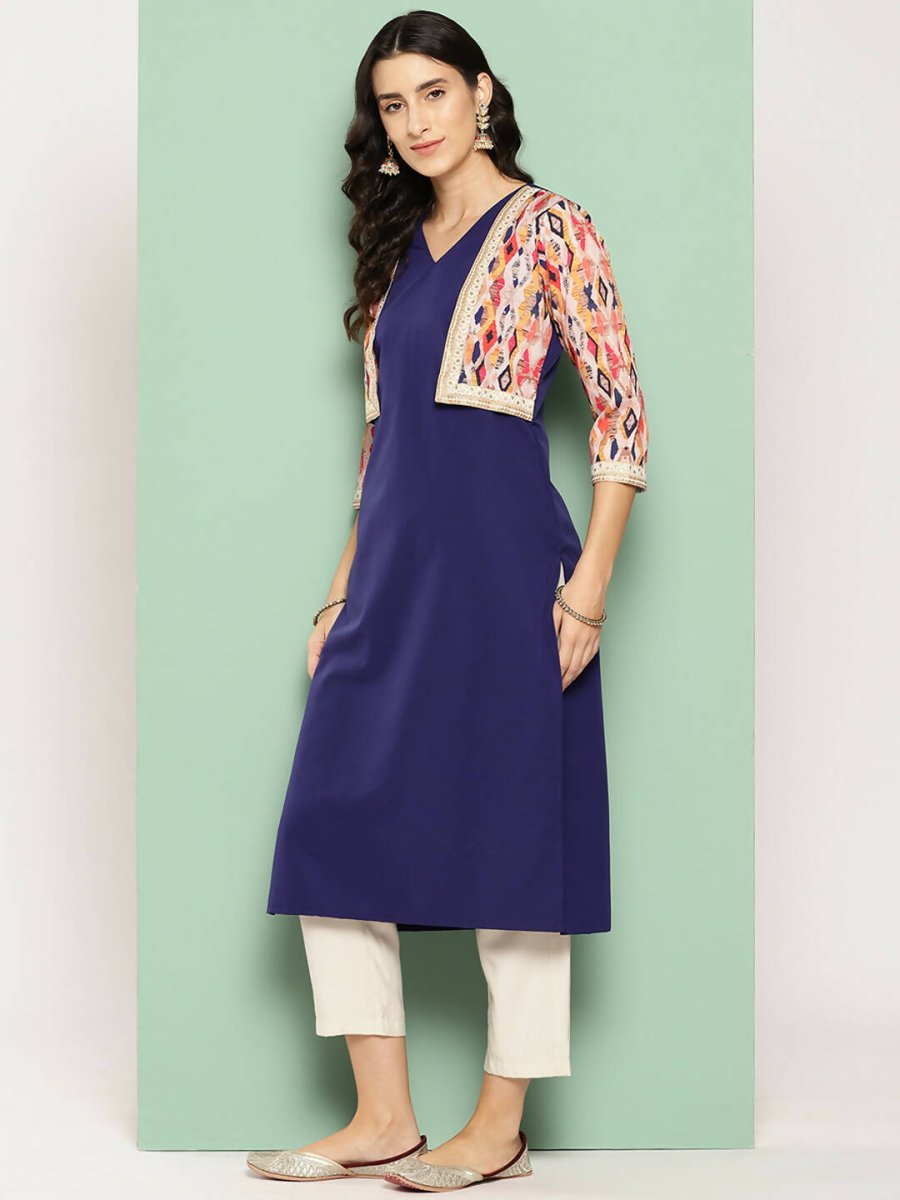 Ahalyaa Women's Traditional wear Kurta - Navy Blue | Grocsy