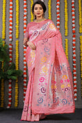 Jyoti Fashion Women's Baby Pink Banarasi Silk Zari Woven Saree with Blouse | Grocsy