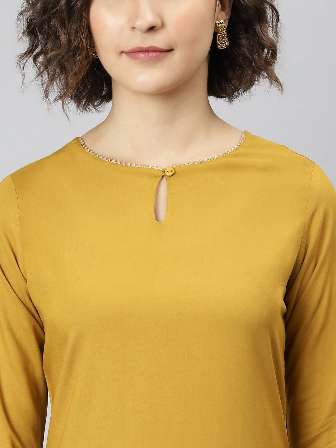Janasya Women Mustard Yellow Regular Gotta Patti Kurta with Trousers & With Dupatta | Grocsy