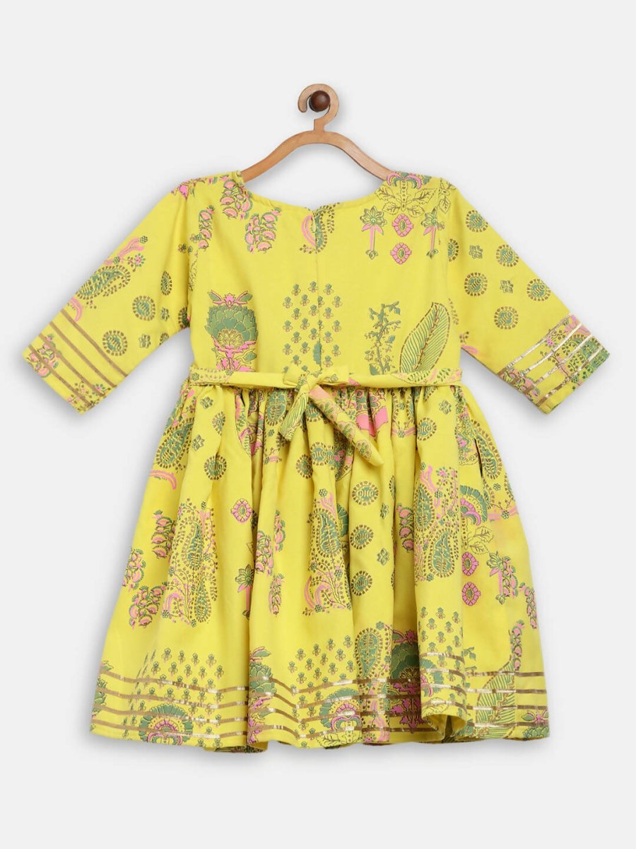 Ahalyaa Mustard Rayon Printed Kids Kurta Palazzo Sets For Kids For Girls | Grocsy