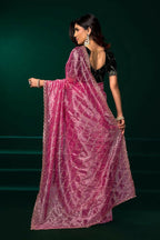Joban Fashion Pink Net Party Wear Sarees | Grocsy