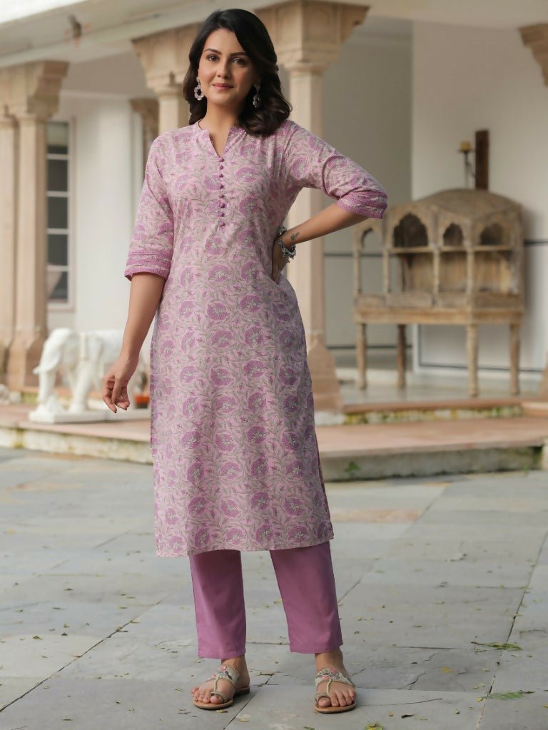 Aramya Straight Soft Cotton Floral Print Women's Kurta - Pink | Grocsy