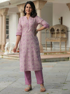 Aramya Straight Soft Cotton Floral Print Women's Kurta - Pink | Grocsy