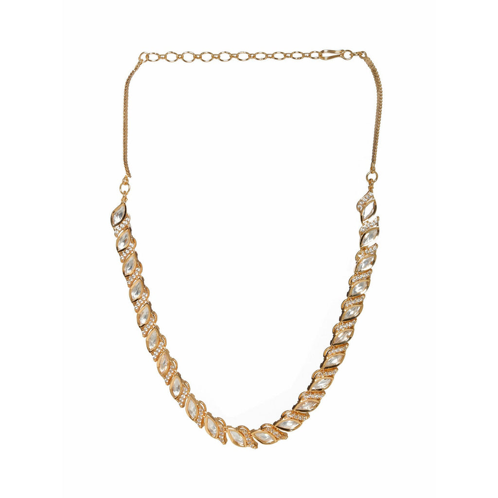 Leaf Shaped Neckpiece in Kundan and American Diamonds (Gold) - Ruby Raang | Grocsy