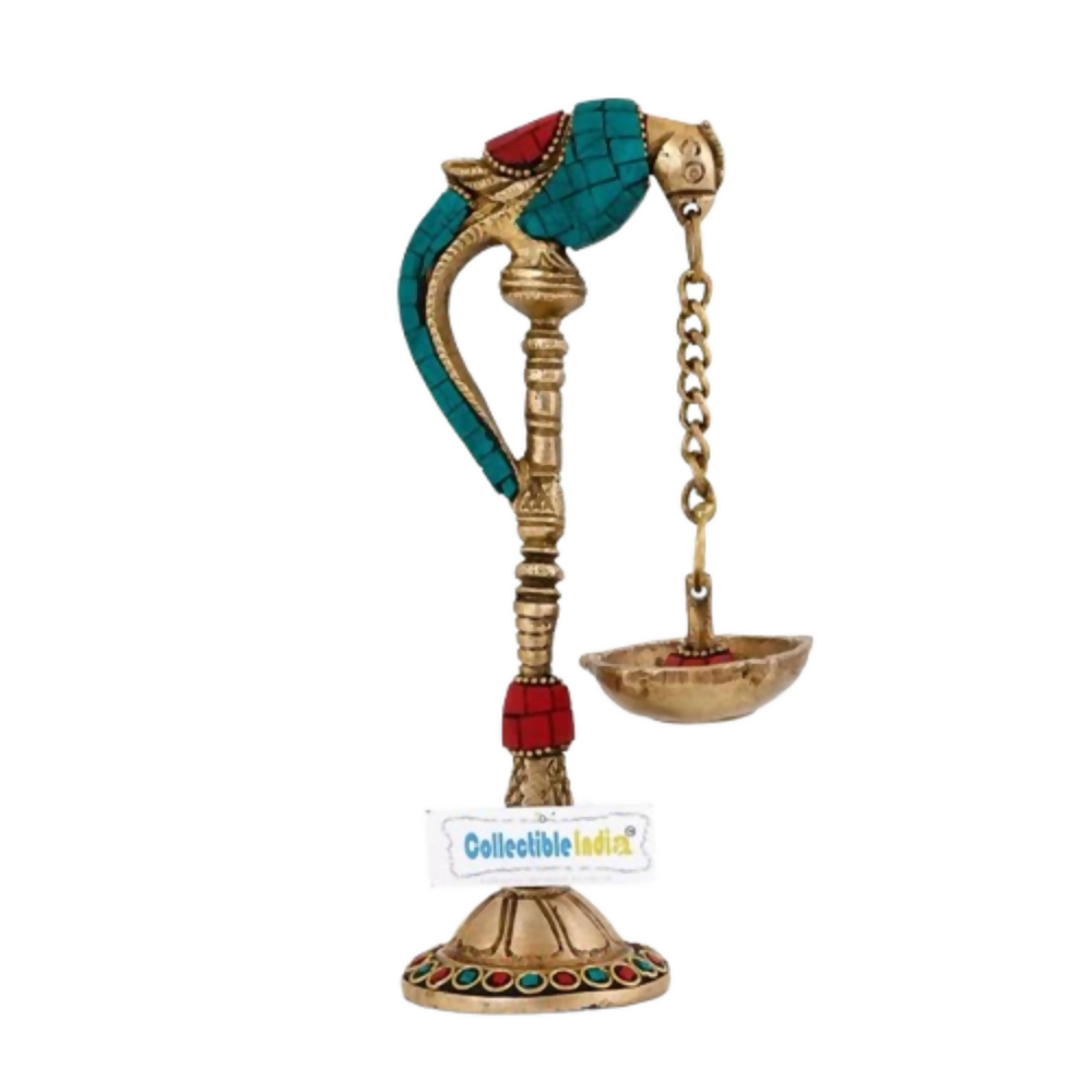 CraftVatika Brass Parrot Bird Diya Oil Lamp Stand Showpiece | Grocsy
