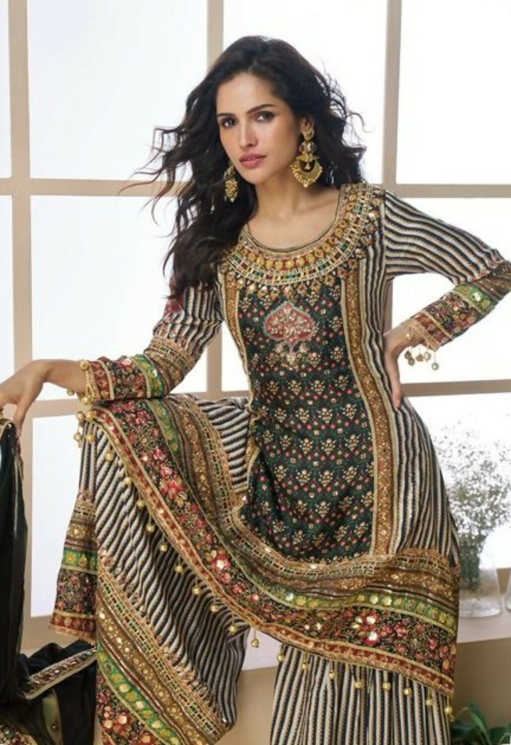 Anaita Black Heavy Crepe Silk Ready Made Suit with Multi Digital Printed & Aari Work | Grocsy