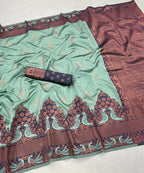DEIANA'S Beautiful Designer Golden zari Soft Lichi Silk Saree - Sky | Grocsy