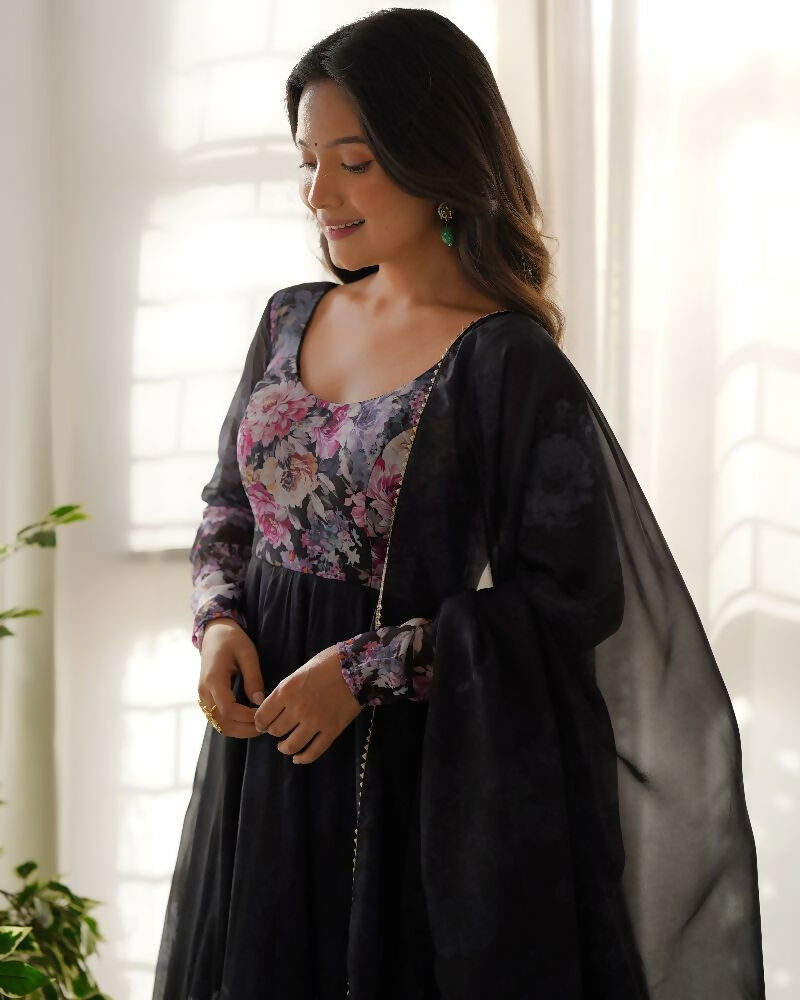 Joban Fashion Black Kurta Set Organza Sequin Embroidery Work | Grocsy