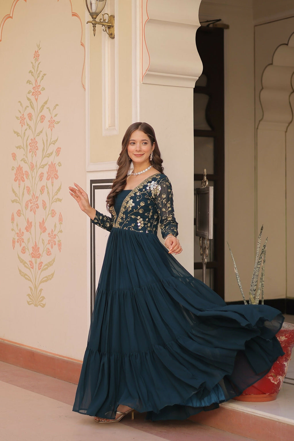 Joban Fashion Rama Georgette Sequence Embroidery Work Dress | Grocsy