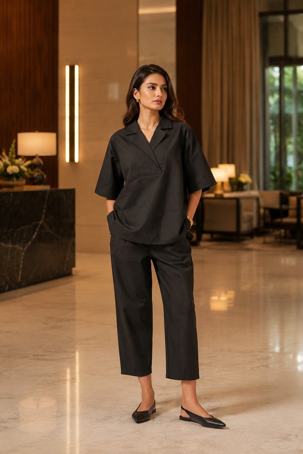 Aayaa Designer Pure Cotton Cord Set-Black | Grocsy