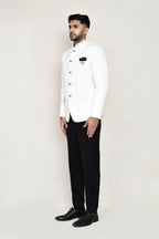 Joban Fashion White Colored Cotton Linen With Neck Embroidery Work Fabric Prince Coat, Pocket Square With Pant | Grocsy