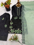 Teeya Creation Women's Fancy Stylish Heavy Embroidery Sequence Work With Rivet Moti Work Green Kurta Set | Grocsy