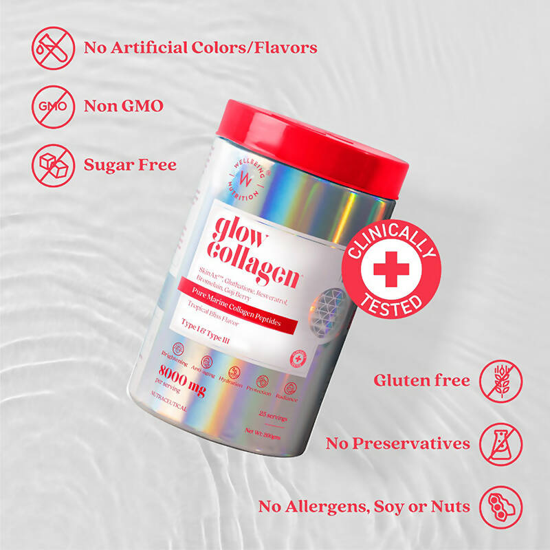 Wellbeing Nutrition Glow Korean Marine Collagen Peptides-Tropical Bliss Flavor | Grocsy