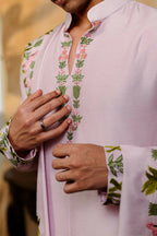 Falling Raw Silk Lavinder Taruni Hamsa Kurta Set By Hilo Design | Grocsy
