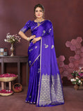 Joban Fashion Indigo Blue Floral Banarasi Silk Sarees | Grocsy
