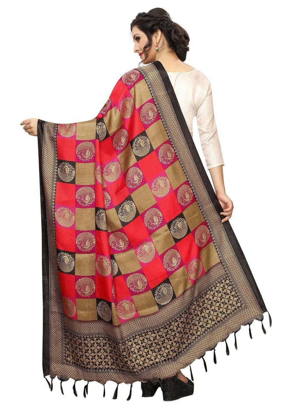 Vamika Latest Traditional Red Printed Khadi Bhagalpuri Dupatta | Grocsy