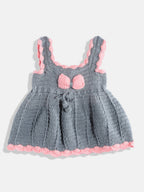 Chutput Kids Woollen Hand Knitted Sleeveless Bow Detail Dress For Baby Girls - Grey | Grocsy