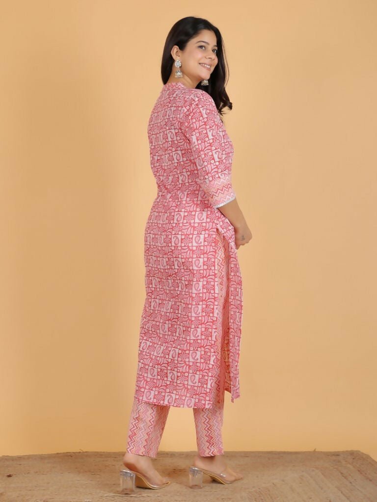 Aramya Straight Soft Cotton Abstract Print Women's Kurta - Pink | Grocsy