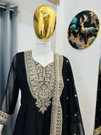 Teeya Creation Black Color Faux Georgette Embroidery Work Long Party Wear Gown | Grocsy