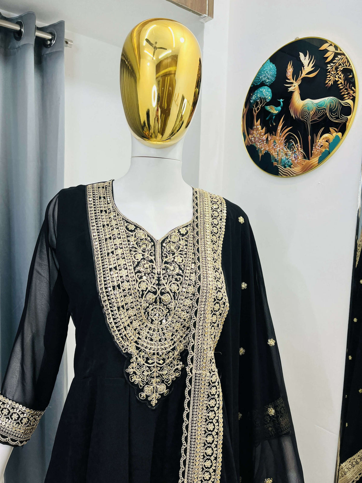 Teeya Creation Black Color Faux Georgette Embroidery Work Long Party Wear Gown | Grocsy