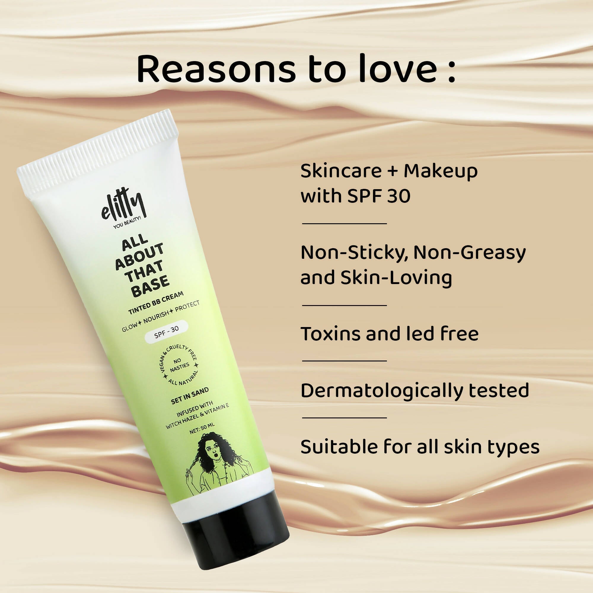 Elitty All About That Base Tinted BB Cream with SPF 30 - Set in sand | Grocsy