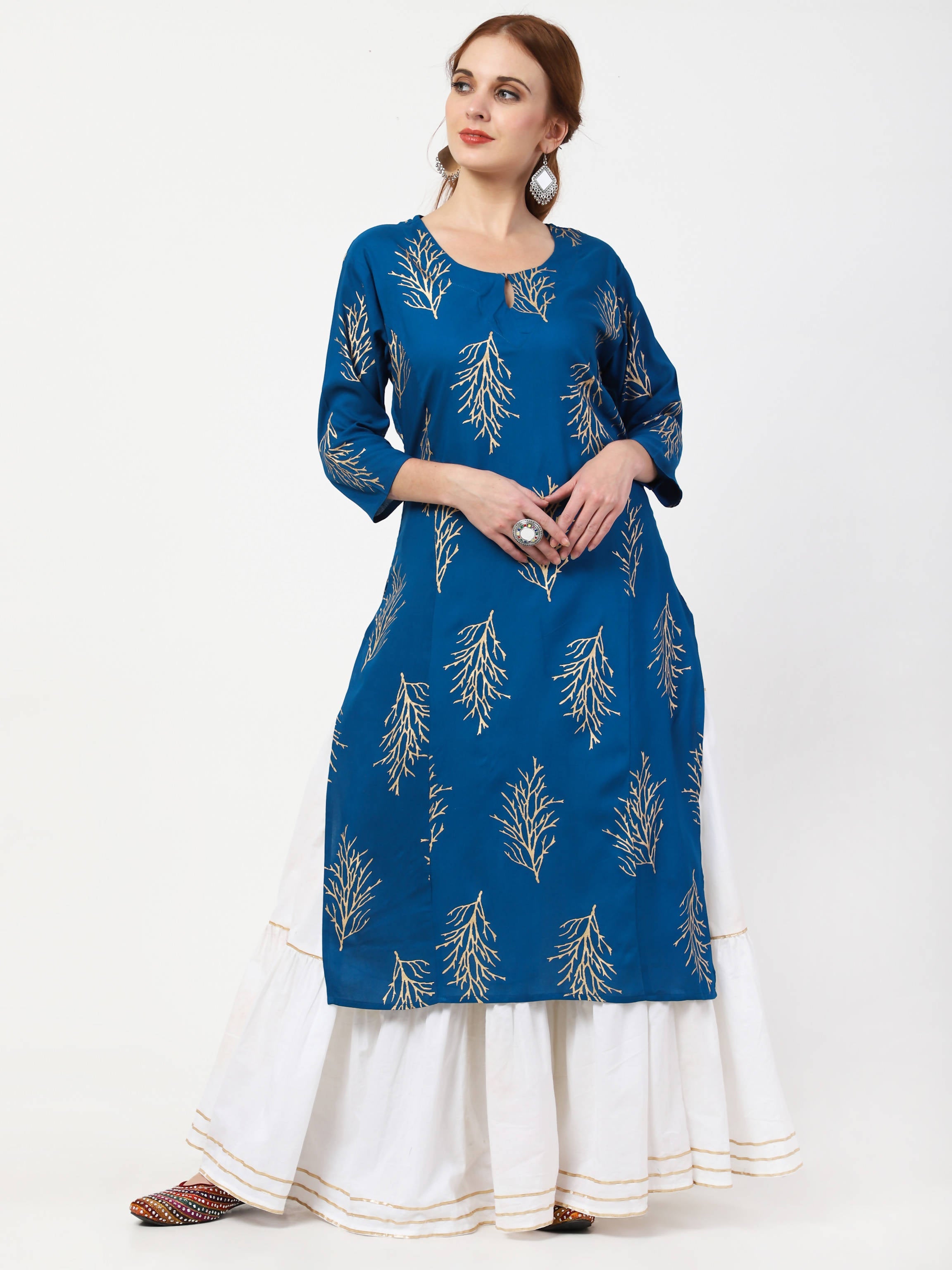 Cheera Kurta with Skirt & Embroidered Dupatta Set (CH111KSD) | Grocsy