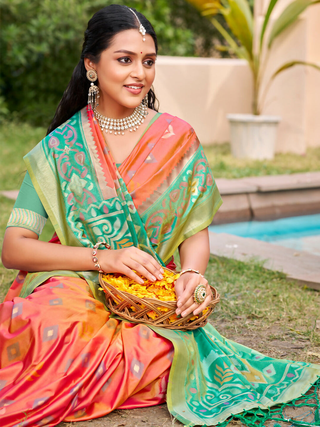 Shree Shyam Fashion Mustard Pochampally Silk Saree | Grocsy