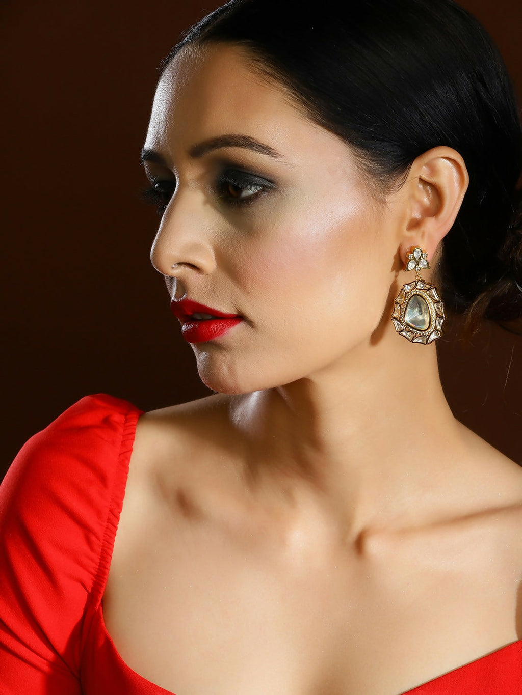 Gold Tone Moissanite Stone Earrings- Ruby Raang | Grocsy