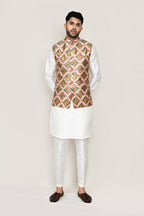 Joban Fashion White Colored Art Silk Fabric Kurta, Jacket With Straight Fit Pant | Grocsy