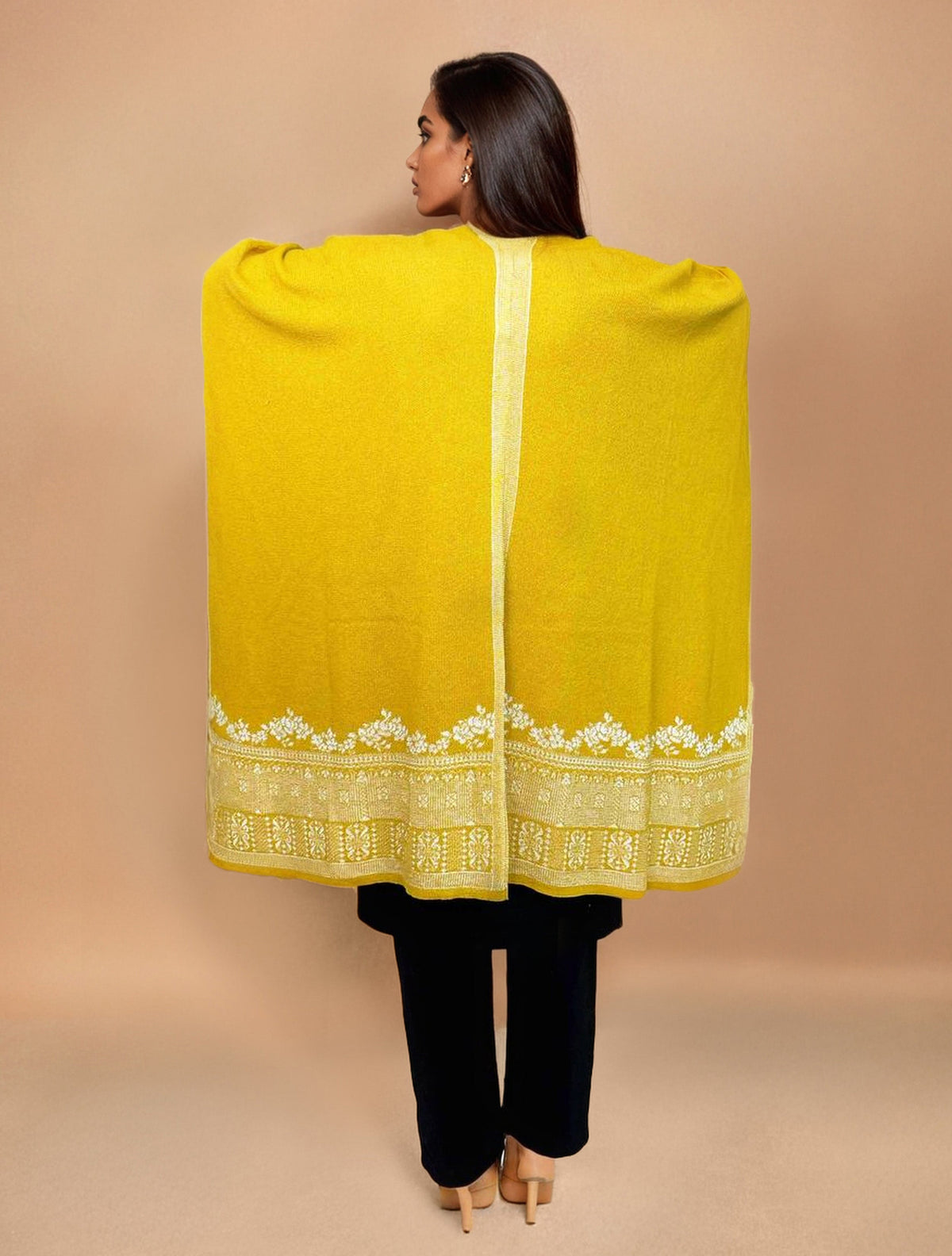 trueBrowns Yellow Woollen Kaftan Cape | Grocsy
