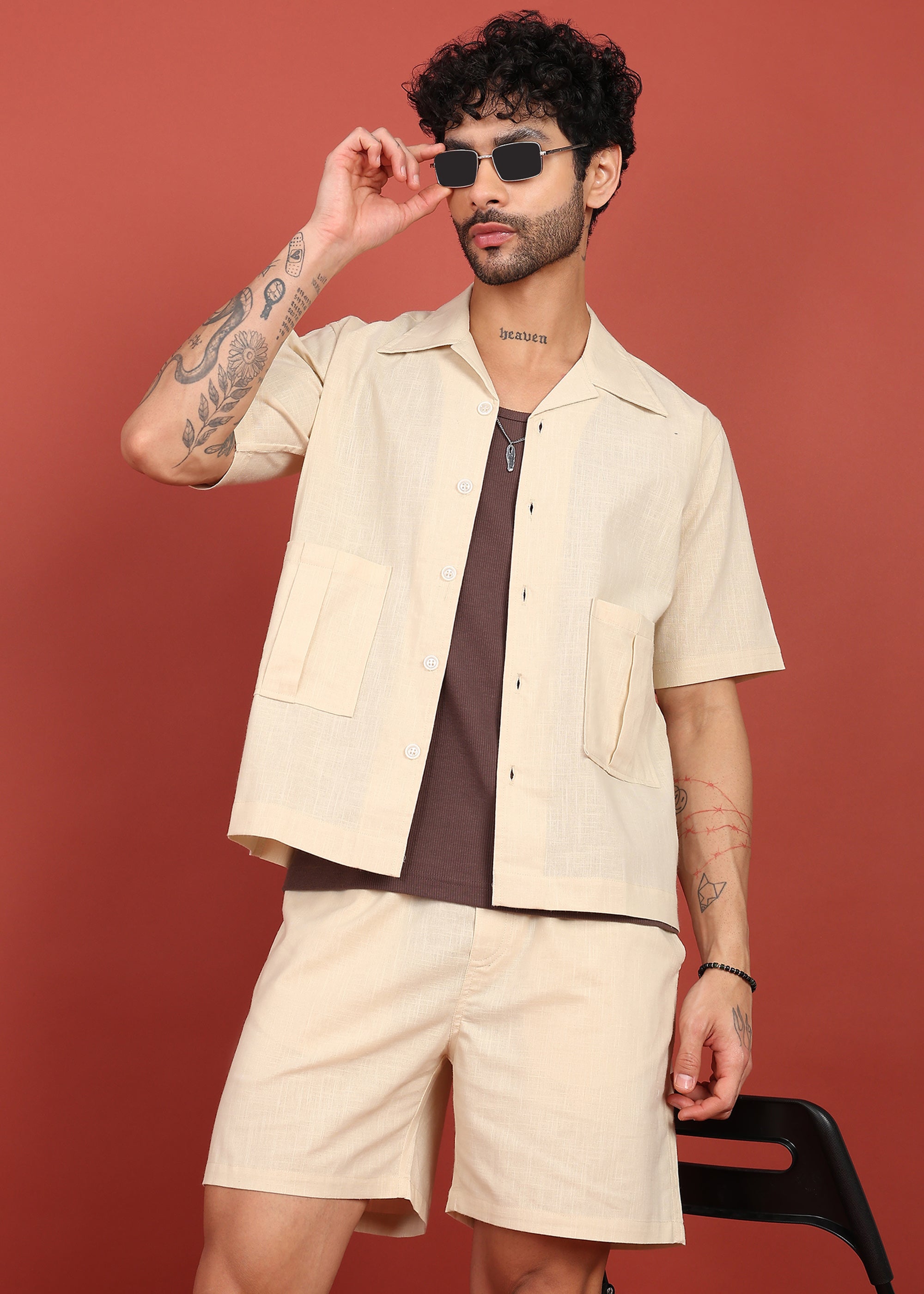 Fabmade The Life Co2. Cotton Linen Relaxed Shirt & Shorts | Grocsy