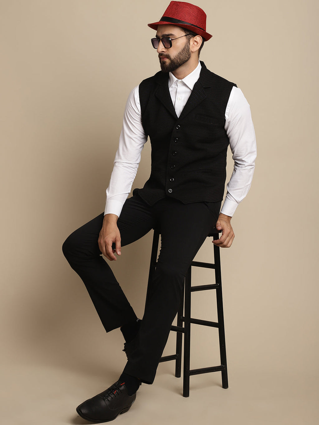 Even Apparels Men's Black Waistcoat with Notched Lapel | Grocsy