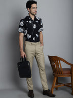 Jainish Men's Floral Printed Formal Shirts - Black | Grocsy