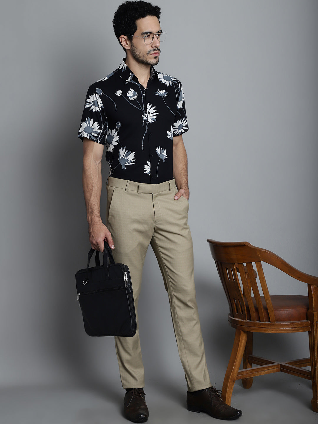Jainish Men's Floral Printed Formal Shirts - Black | Grocsy