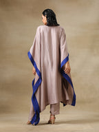 trueBrowns Grey Textured Silk High Low Kaftan Pant Set | Grocsy