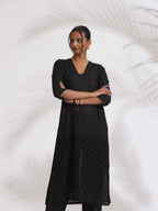 trueBrowns Black Cotton Schiffli Kurta Set | Grocsy