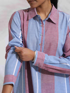 trueBrowns Blue Cotton Stripe Kurta Co-ord Set | Grocsy
