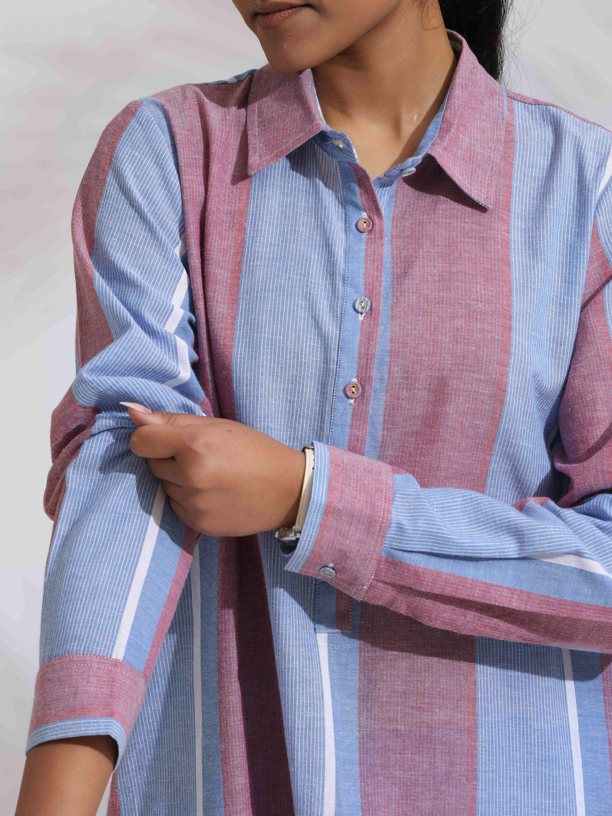 trueBrowns Blue Cotton Stripe Kurta Co-ord Set | Grocsy
