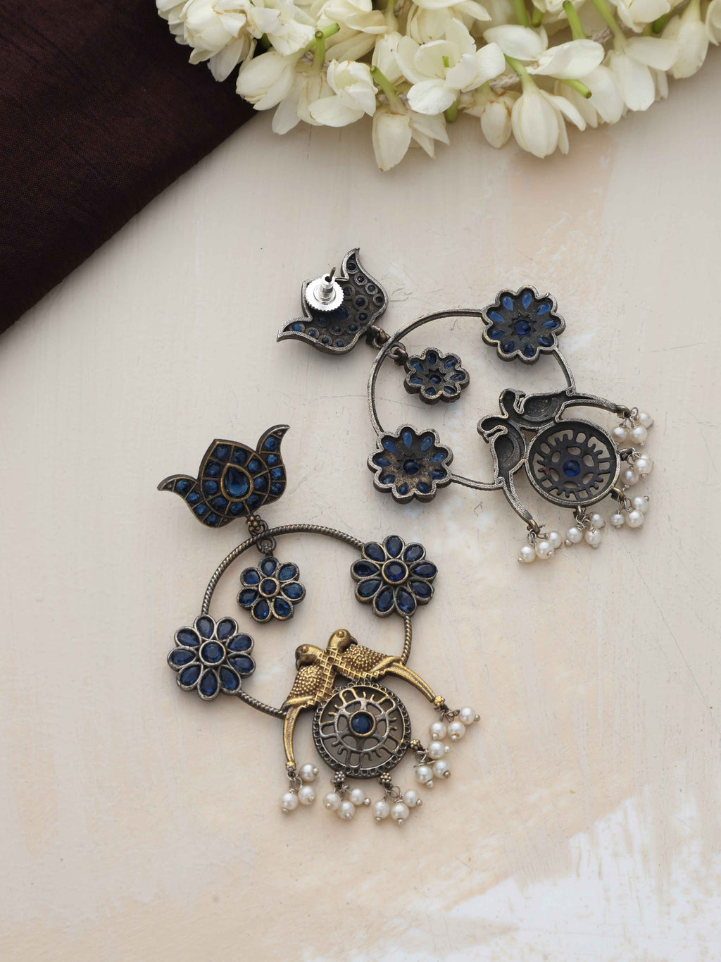 trueBrowns Silver Tone Chandbali Earrings | Grocsy