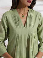 trueBrowns Green Slub Pleated Co-ord Set | Grocsy