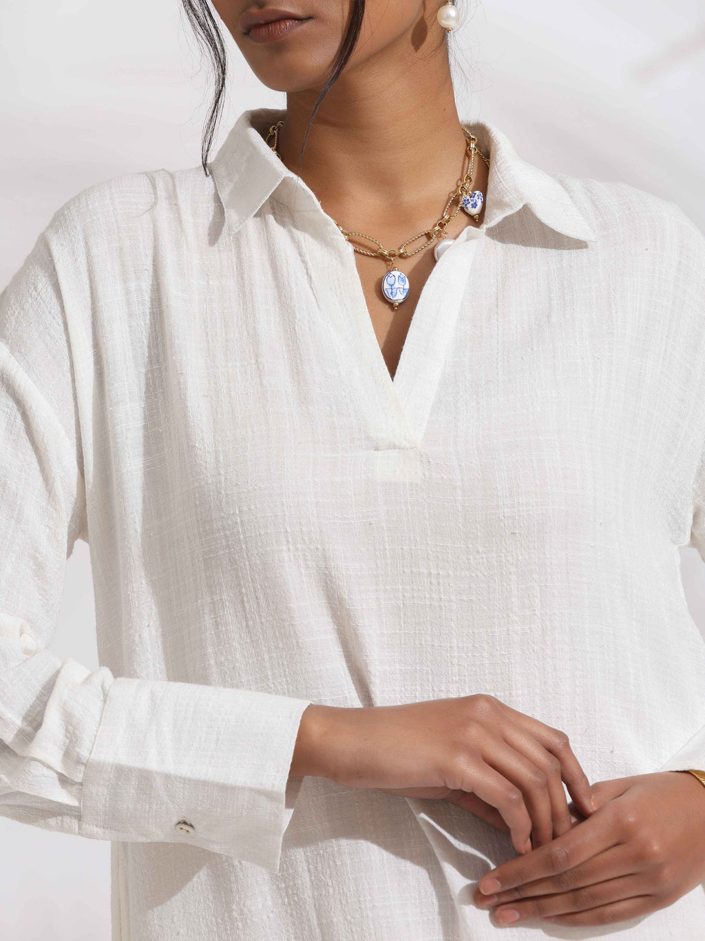 trueBrowns White Cotton A-line Kurta Set | Grocsy