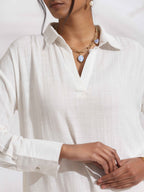 trueBrowns White Cotton A-line Kurta Set | Grocsy