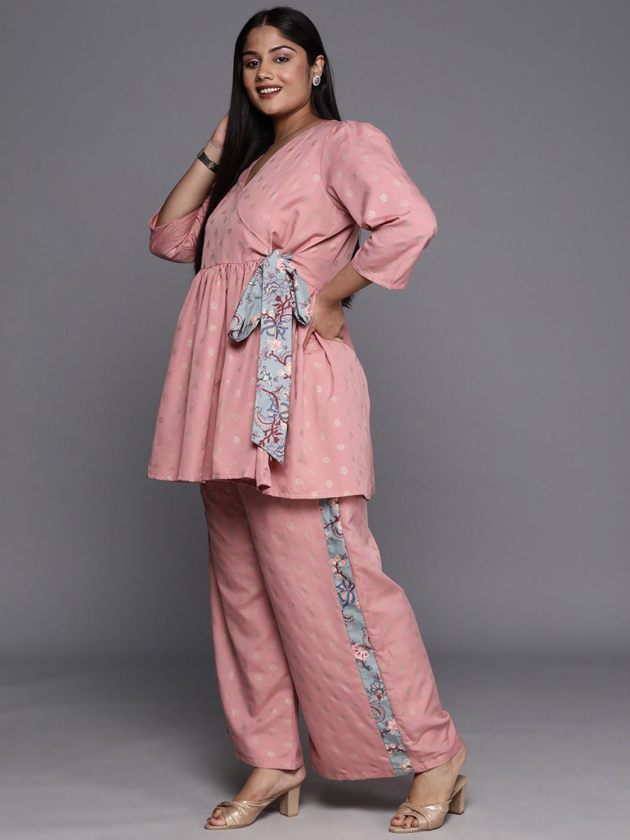 Ahalyaa Plus Size Ethnic Printed Wrap Tunic with Palazzos | Grocsy
