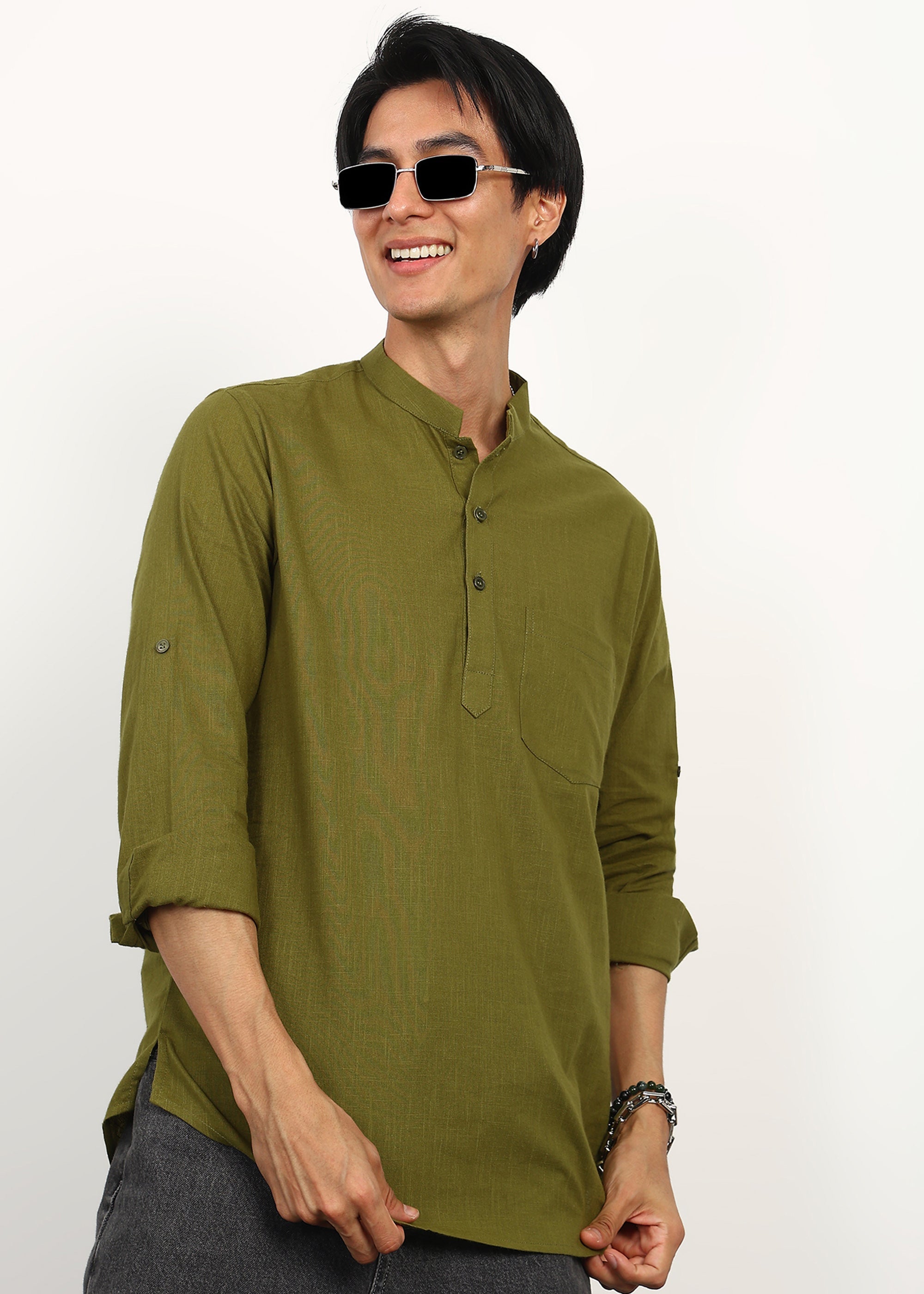 Fabmade Olive Still Linen Kurta | Grocsy
