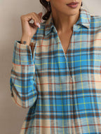 trueBrowns Beige Check Pleated Winter Dress | Grocsy