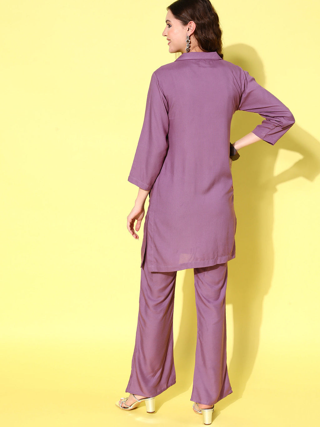 InWeave Women's Mauve Blazer Kurta Naroow Pant Coord Set | Grocsy