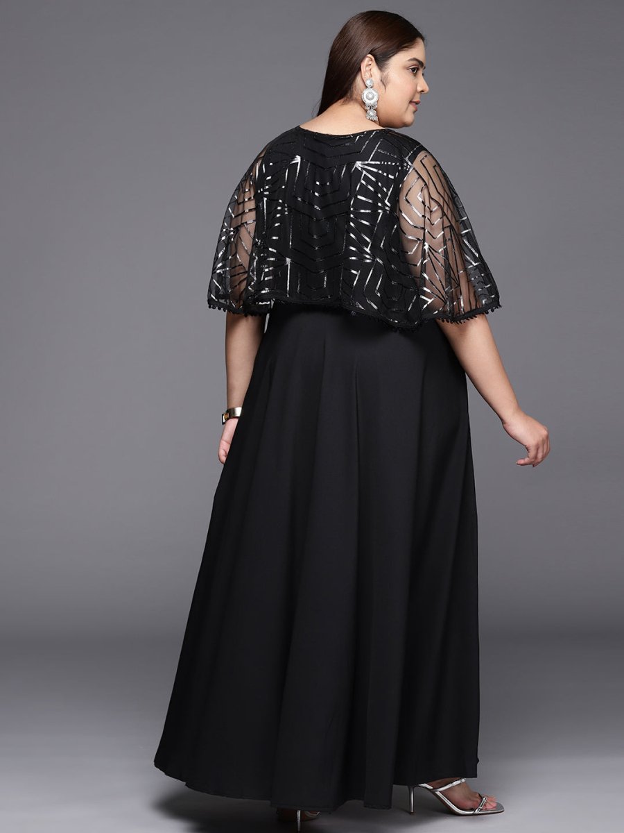 Ahalyaa Plus Size Geometric Print Crepe Layered A-line Maxi Ethnic Dress | Grocsy